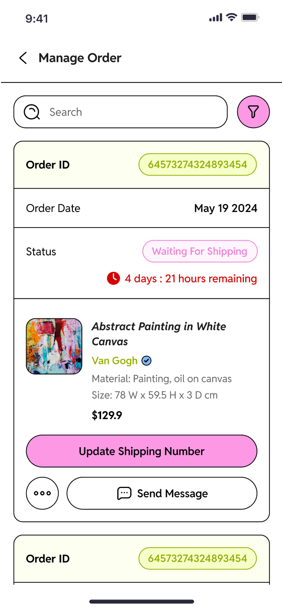 artist dashboard & Order management